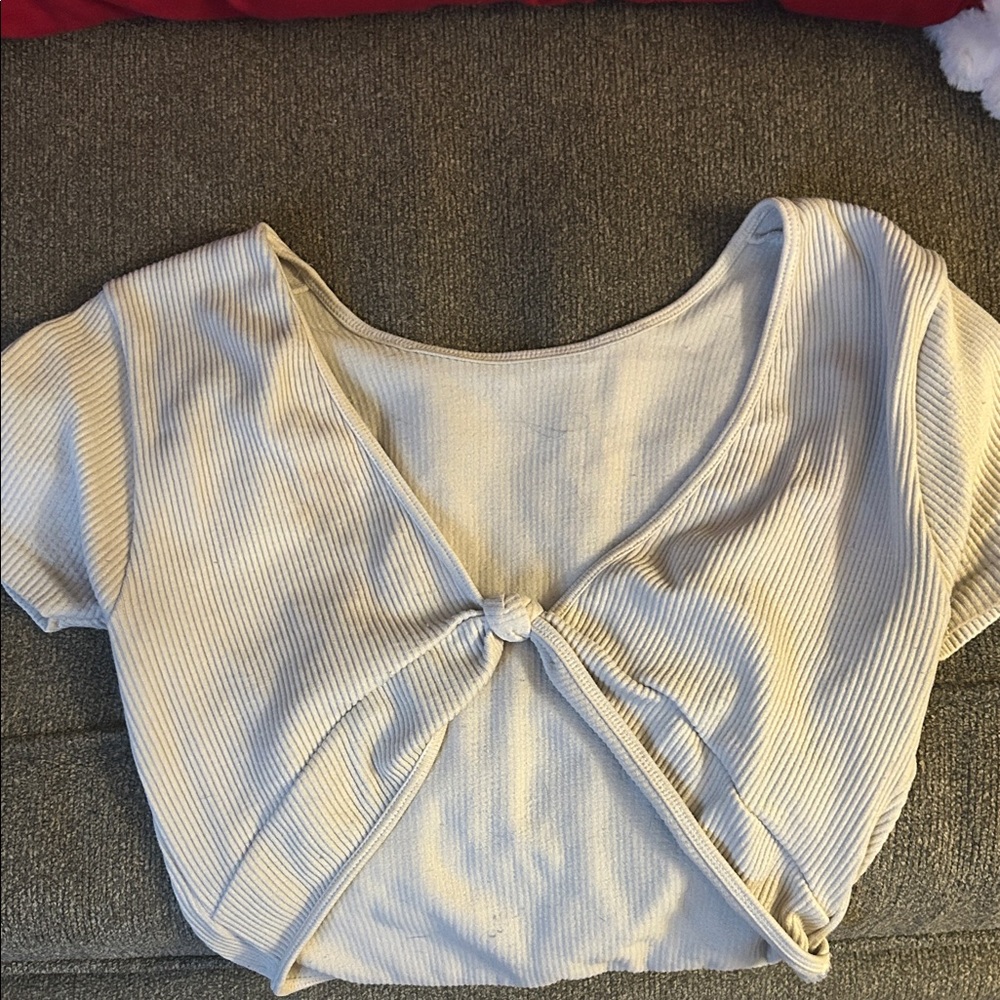 Aeropostale Cream Knotted Crop Top